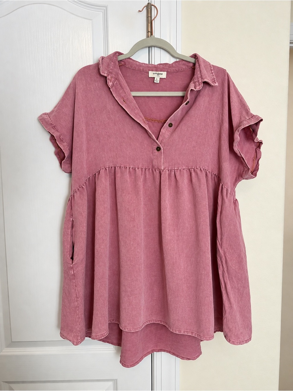 Umgee Washed Rose Short Sleeve Babydoll Tunic